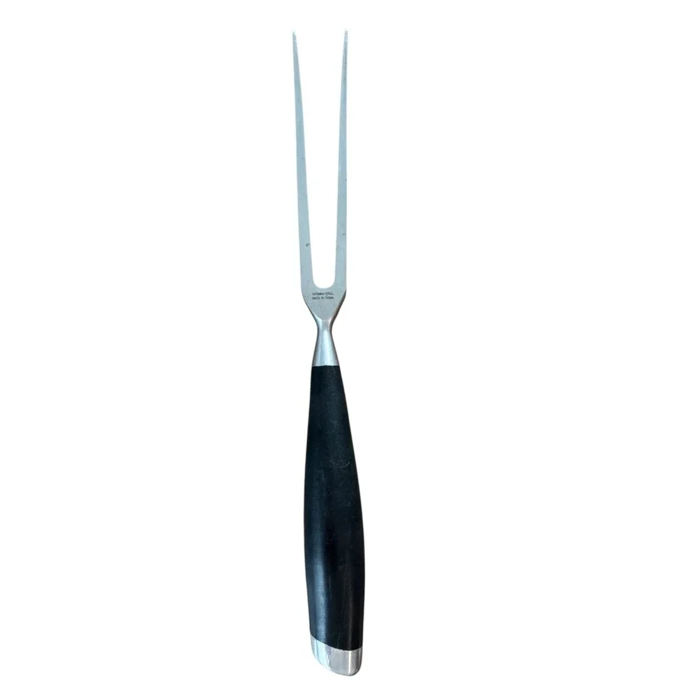 German Steel Carving Fork‎ Black Ergonomic Handle Meat Serving Tool Silver